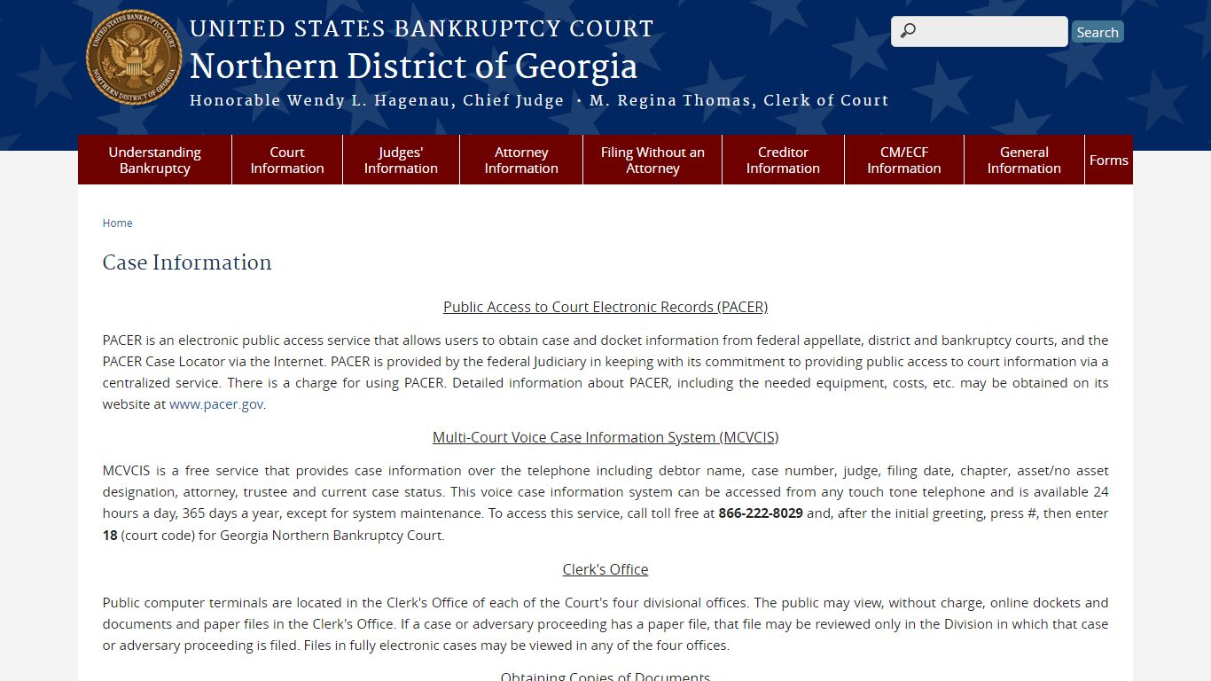 Case Information - United States Bankruptcy Court